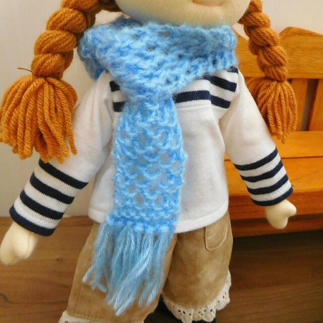人形用 ベレー帽 マフラー セット モヘア 水色 手編み ドール ドール用