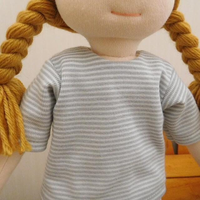 手作り 布製 人形 女の子 布人形 ボーダーTシャツ エプロン マルシェ