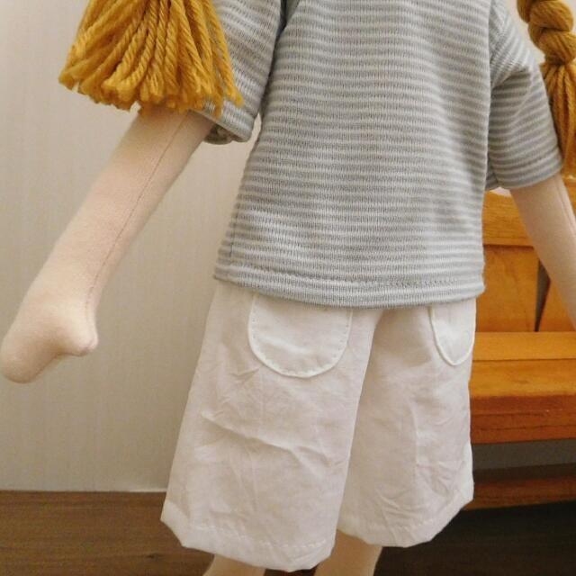 手作り 布製 人形 女の子 布人形 ボーダーTシャツ エプロン マルシェ
