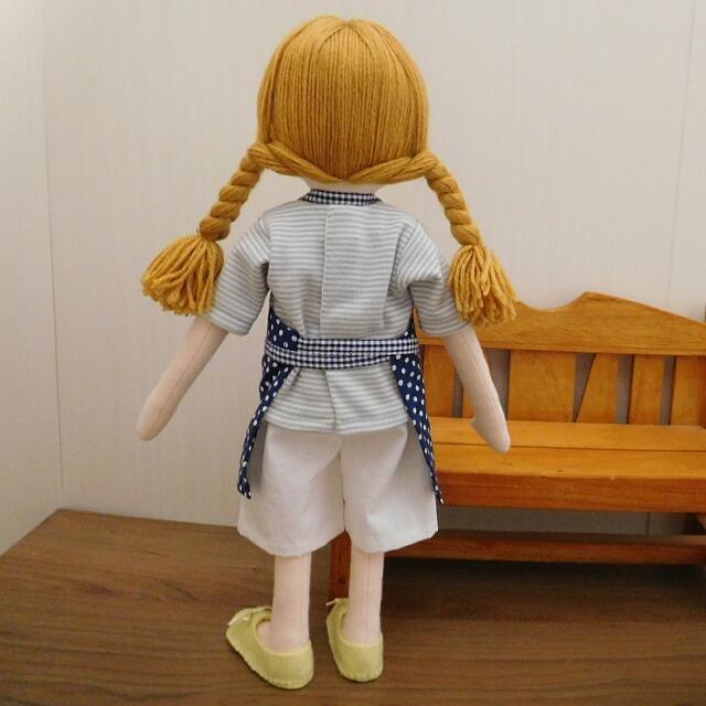 布製 女の子お手製人形 手作り 布製 人形 女の子 布人形 ボーダーTシャツ エプロン マルシェ