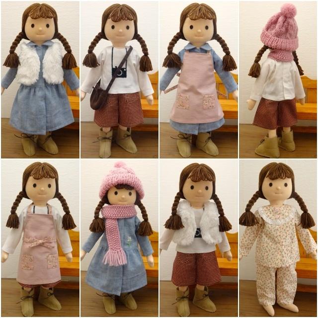 ＊夢 着物 文化人形＊お人形 布人形 約30cm エプロン着せ替え 古布＊ 手作り 布製 人形 着せ替え セット ドール 布人形 34cmサイズ AW