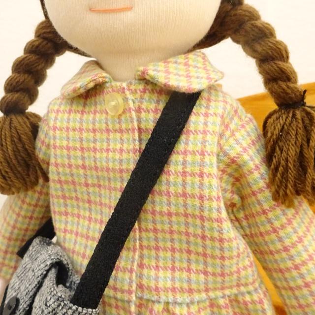 手作り 布製 着せ替え 人形 黄色 チェック ワンピース 女の子 セット 28cmサイズ｜mixjam-store｜05