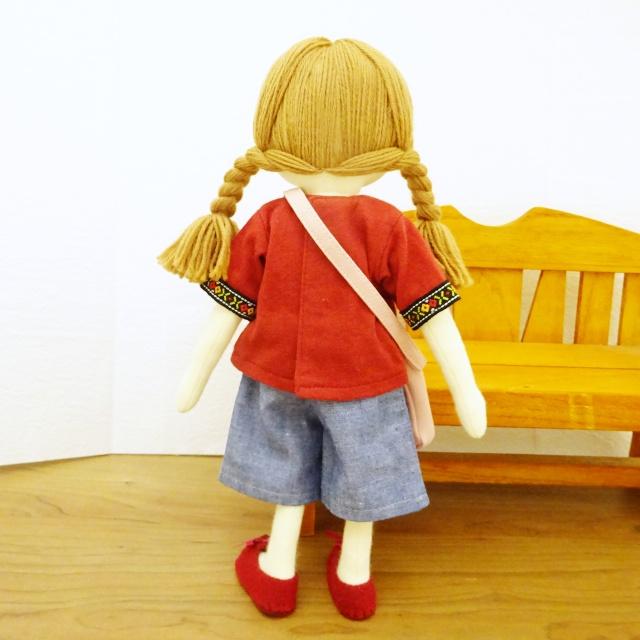 手作り 布製 着せ替え 人形 ブルー ワンピース 女の子 セット 28cm