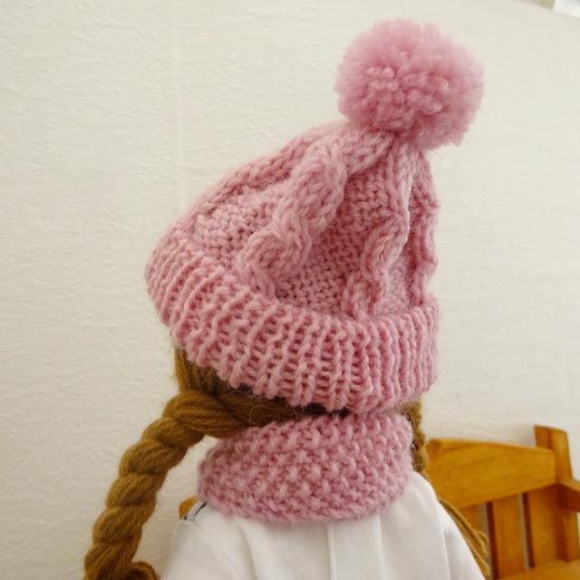 人形用 ニット帽 縄編み ドール用 ピンク 生成 紺 ミックスジャム