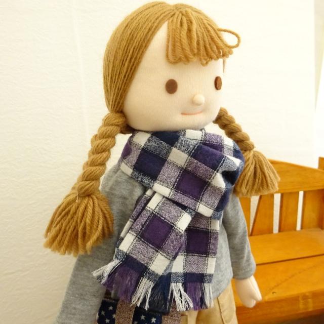 人形用 ストール チェック パープル ネイビー ドール ドール用