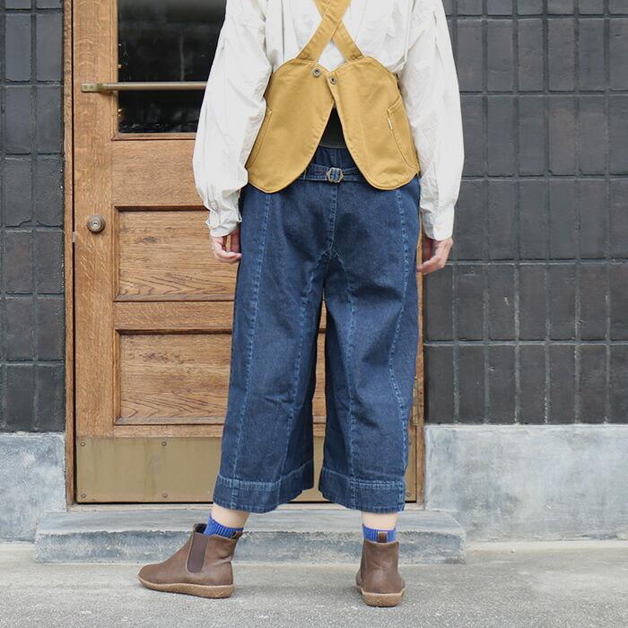 デニムガウチョパンツ(日本製MEDELLメデル) デニム ダメージ ワイド