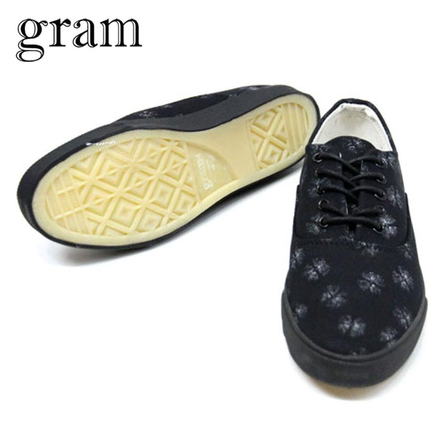 グラム GRAM シューズ スニーカー 352G black canvas fluff print G-352-9 父の日 プレゼント ラッピング｜mixon