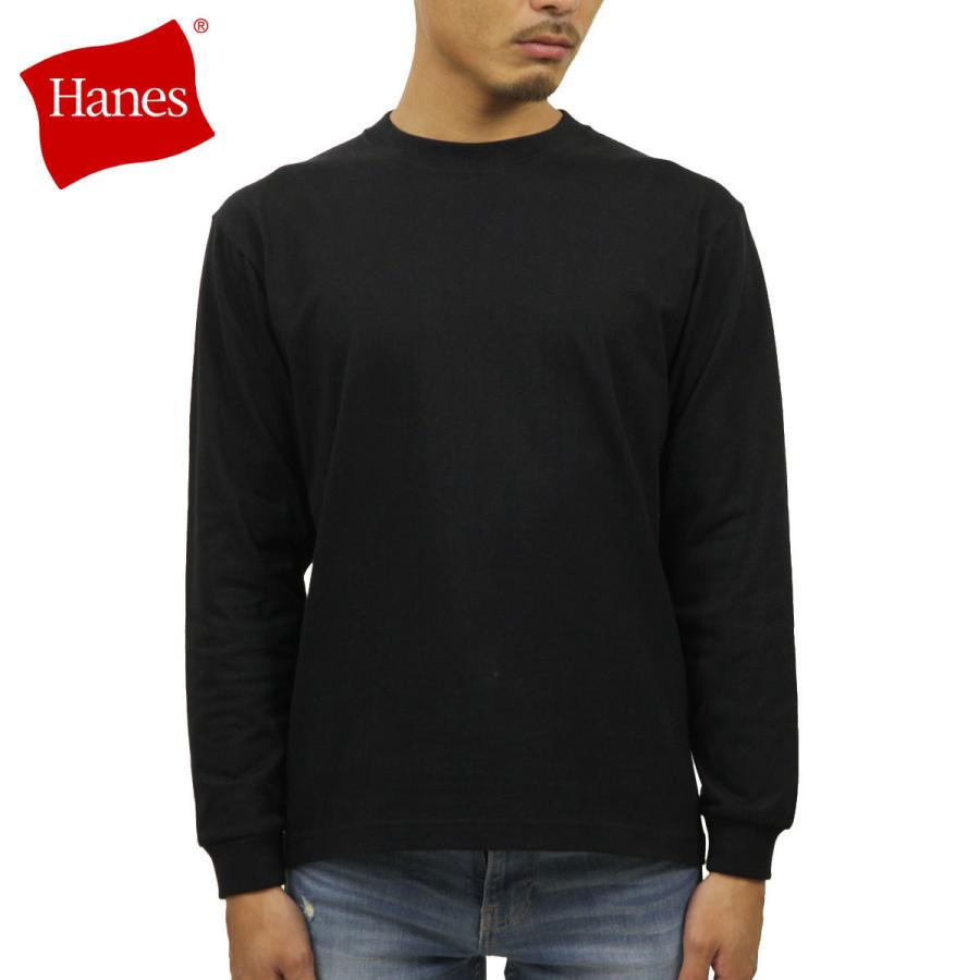 ヘインズ Tシャツ ビーフィー メンズ 長袖 正規販売店 HANES クルーネック ヘビーウエイト 無地 HANES BEEFY LONG SLEEVE T-SHIRT H5186 090 BLACK｜mixon