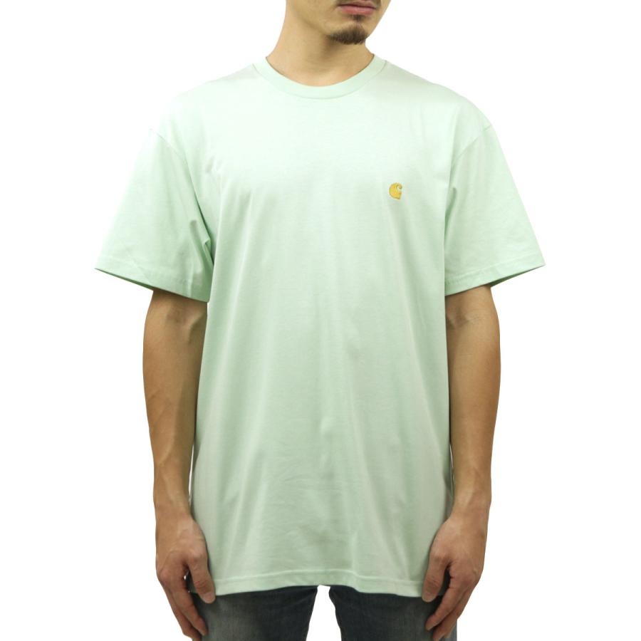 カーハート Tシャツ メンズ 正規品 CARHARTT WIP 半袖Tシャツ ワンポイント クルーネック SHORT SLEEVE CHASE T-SHIRT PALE SPEARMINT/GOLD I026391 0SFXX｜mixon｜02