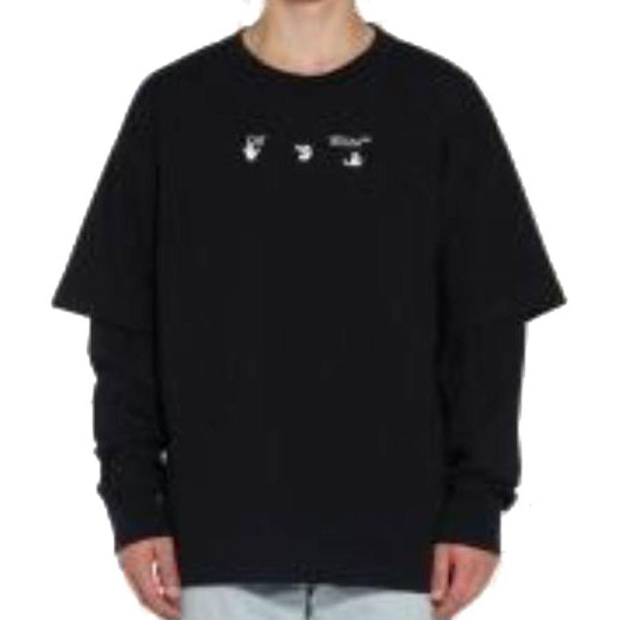 オフホワイト ロンT メンズ 正規品 OFF-WHITE 長袖Tシャツ クルーネック バックプリント BLACK MARKER DOUBLE SLEEVE TEE BLACK BLACK OMAB022S21JER0031010｜mixon