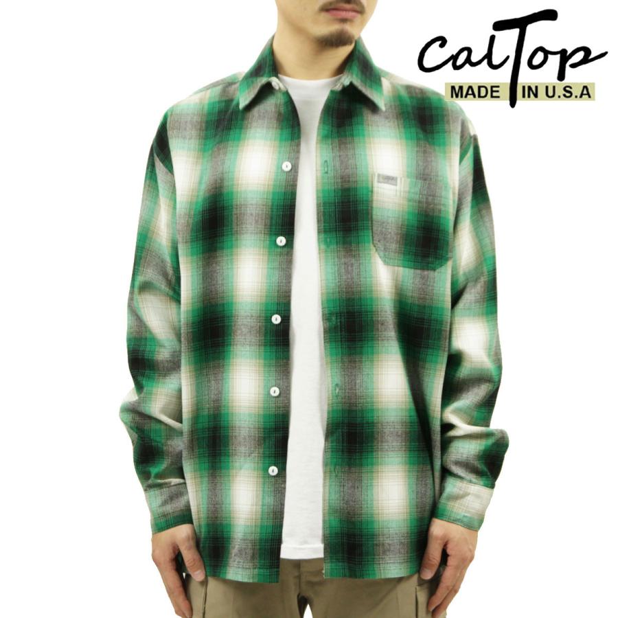 キャルトップ 長袖シャツ メンズ 正規品 CALTOP ACRYLIC OMBRE CHECK LONG SLEEVE SHIRTS カルトップ チェックシャツ ネルシャツ 2000LS GREEN / WHITE | 