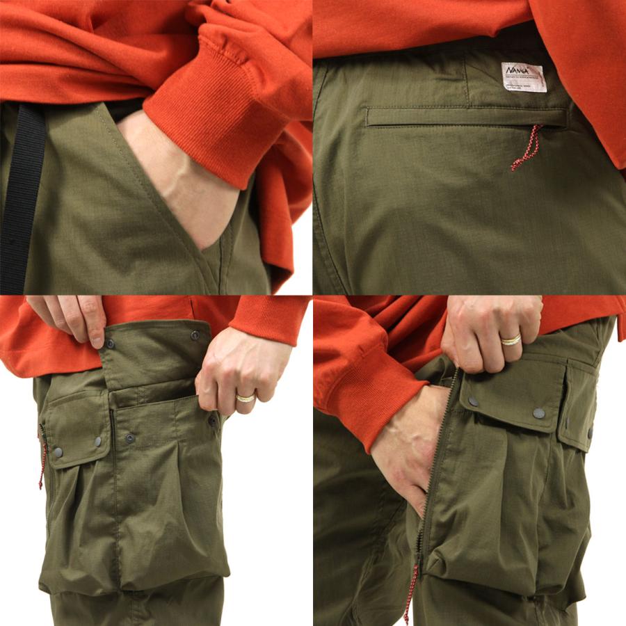 ナンガ メンズ カーゴパンツ 正規販売店 NANGA ボトムス 難燃素材 HINOC TAKIBI RIPSTOP FIELD CARGO PANTS AMG NW2411-1I700-A ARMY GREEN | NANGA | 05