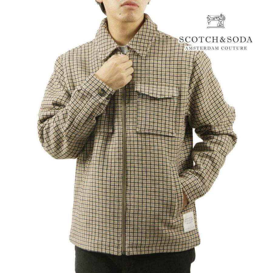 スコッチアンドソーダ メンズ シャツジャケット 正規販売店 SCOTCH＆SODA チェック柄 WOOL BLEND ZIP-THRU OVERSHIRT JACKET D 179000 21807 BROWN CHECK | SCOTCH＆SODA