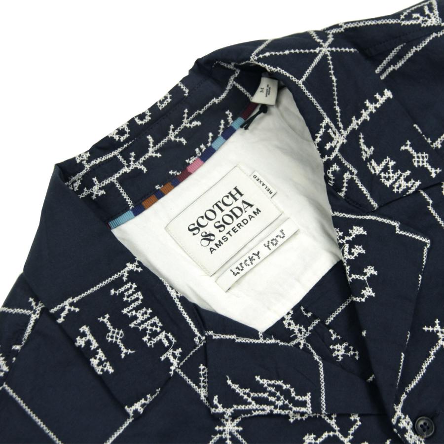 スコッチアンドソーダ メンズ 開襟シャツ 正規販売店 SCOTCH&SODA 長袖 ALLOVER EMBROIDERED SHIRT MARFA CROSS STITCH CA 父の日 プレゼント ラッピングの画像