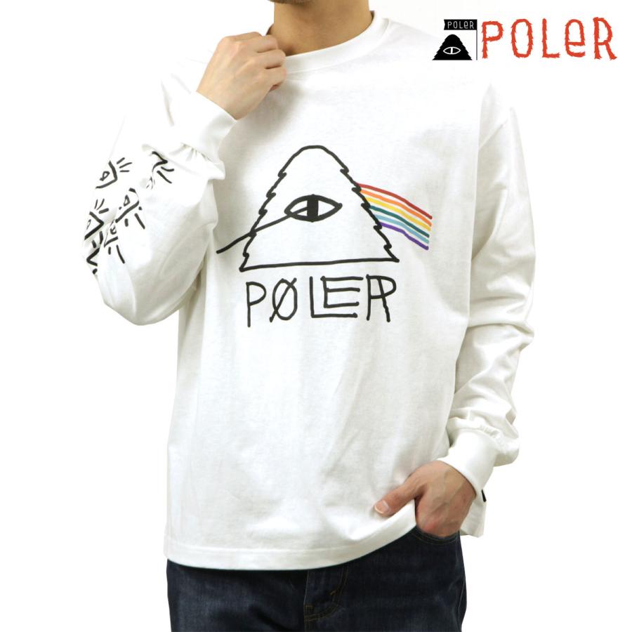 ポーラー メンズ 長袖Tシャツ 正規販売店 POLER クルーネック ロゴ 袖プリント PSYCHEDELIC RELAX FIT L/S TEE WHITE MCV0067 | POLeR