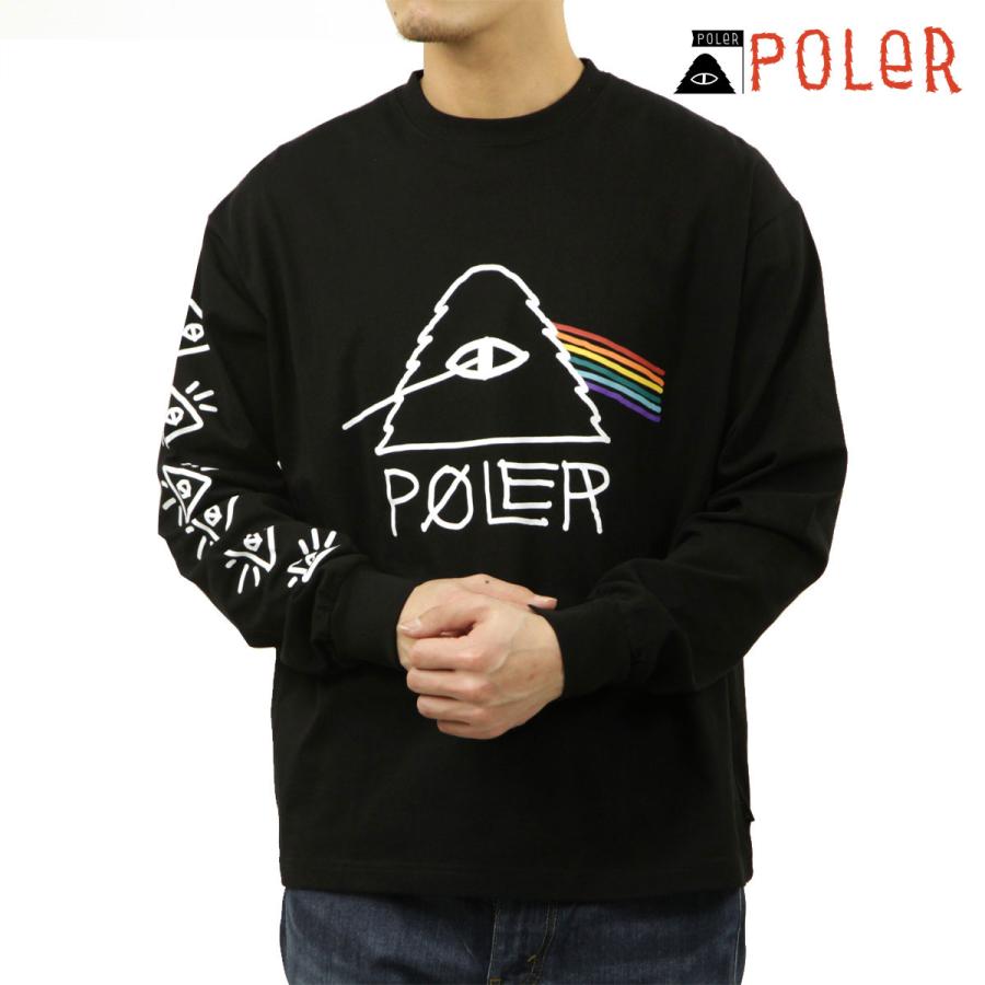 ポーラー メンズ 長袖Tシャツ 正規販売店 POLER クルーネック ロゴ 袖プリント PSYCHEDELIC RELAX FIT L/S TEE BLACK MCV0067 | POLeR