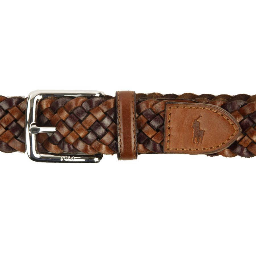 ポロ ラルフローレン メンズ ベルト 正規品 POLO RALPH LAUREN レザー メッシュベルト WSTEND BRAID-BELT SADDLE/DARK BRO 父の日 プレゼント ラッピングの画像