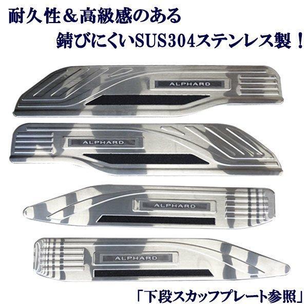 送料無料 新型アルファード30系LEDスカッフプレートステンレス製 青