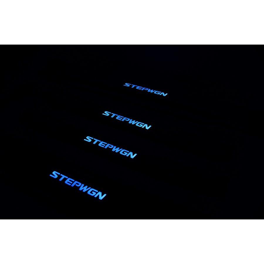 ステップワゴンRKスカッフプレート LED 4枚セット ステップワゴンLEDスカッフプレート青発光 ステンレス製4枚セット