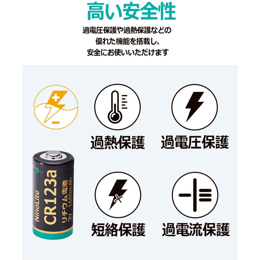 NinoLite CR123a 10個セット リチウム電池 大容量 1600mAh
