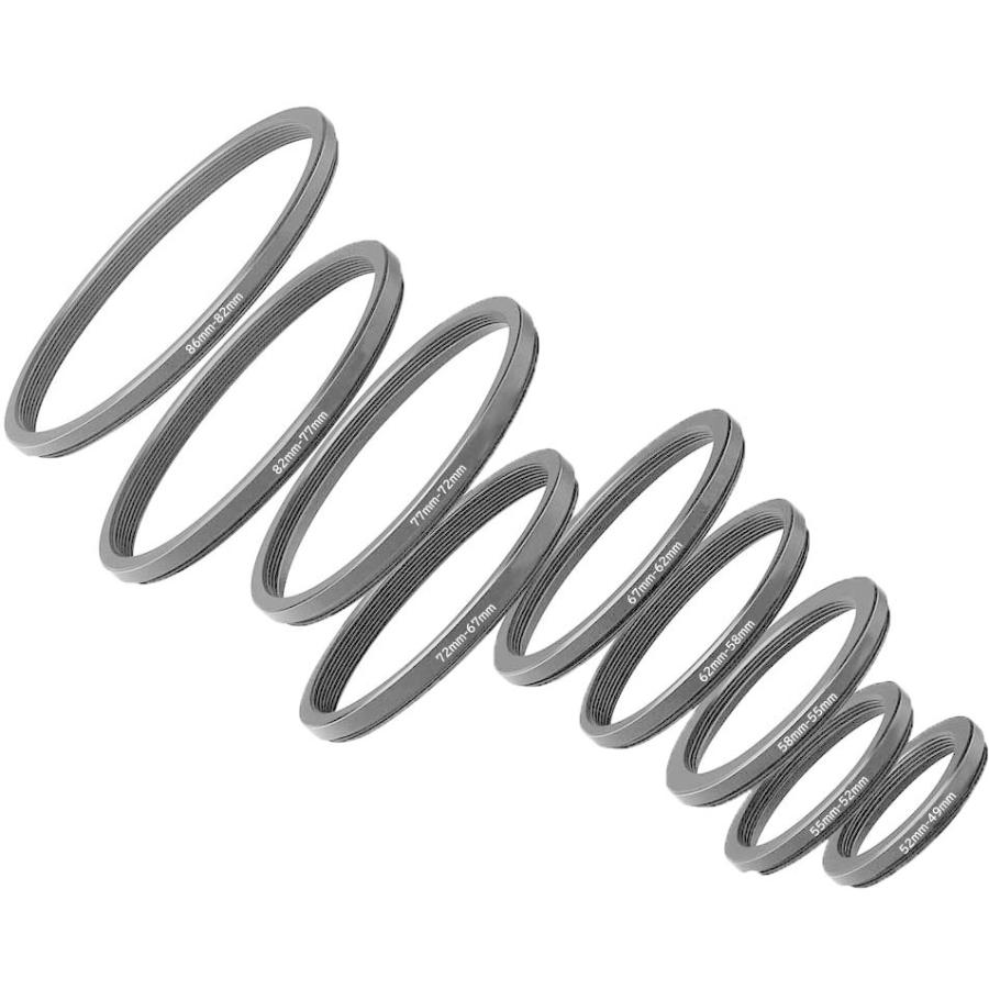 TKG』NinoLiteカメラレンズ用ステップダウンリング９個セットプレミアム陽極酸化アルミ合金製86-82、82-77、77-72、72-67、67-62、62-58、58-55、55-52、52-49mm | 