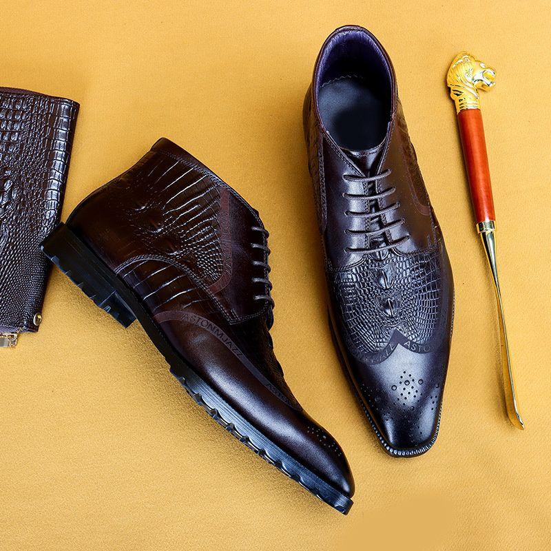 新品　復古メンズ本革ブーツワニ紋牛革ブーツ　スクエアヘッド　ショートブーツレースアップビジネスシューズ　ウエスタンブーツ紳士靴　革靴