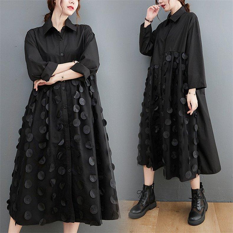 最適な材料 マキシワンピ ワンピース ロング丈 40代 30代 代 自然に体型カバー ビッグサイズ 折襟 ゆったりとしたシルエット フレア裾 レディース 春秋 無地 ワンピース サイズ F Www 11thspace Com