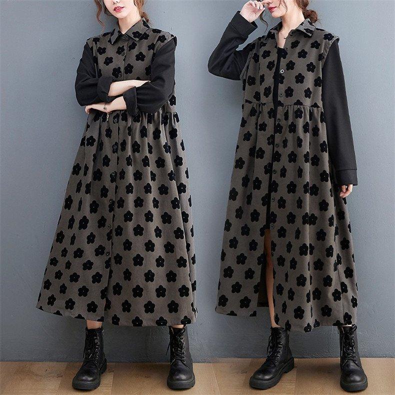 通販 マキシワンピ ワンピース ロング丈 50代 40代 30代 代 自然に体型カバー 大きいサイズ 折襟 ゆったりとしたシルエット フレア裾 レディース 長袖 ワンピース サイズ F Www 11thspace Com