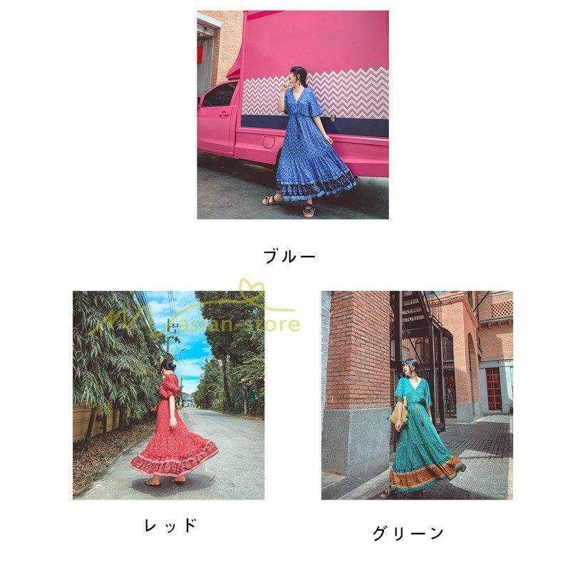 大きな取引 ワンピース リゾートワンピ ビーチワンピ 柄ワンピース 小花柄 五分袖 Vネック ボヘミア風 夏物 体型カバー マキシワンピース ワンピース サイズ Xl Ekeepon Com
