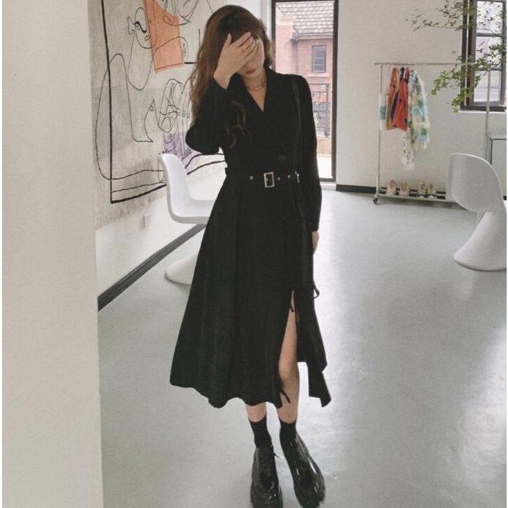 最新情報 30代 代 春 秋 おしゃれ サイドスリット 長袖 きれいめ レディース ワンピース ロングワンピース シャツワンピース 40代 ベルト付き 黒 ワンピース サイズ L Mdentzsupply Com