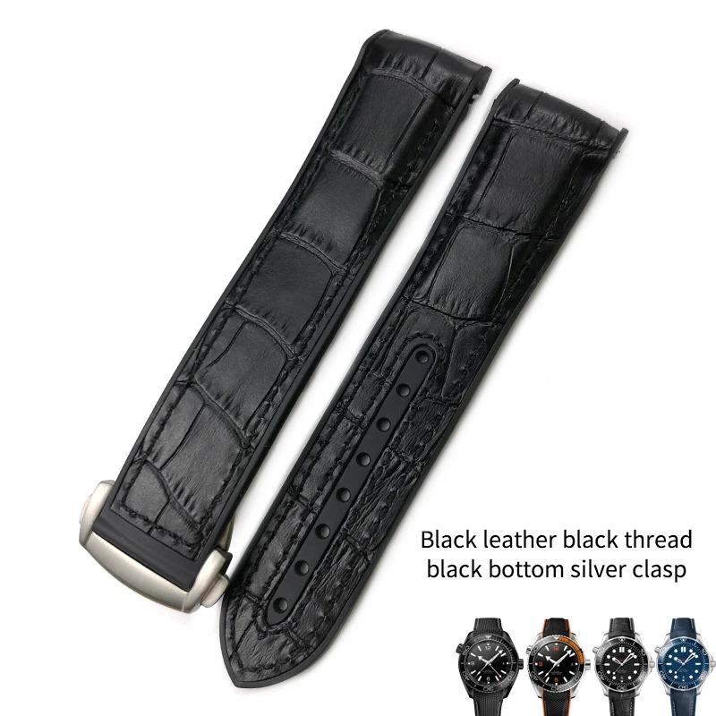 OMEGA レザーベルト 20mm 黒 For OMEGA オメガ ワニレザーベルト 受注生産品 腕時計 交換