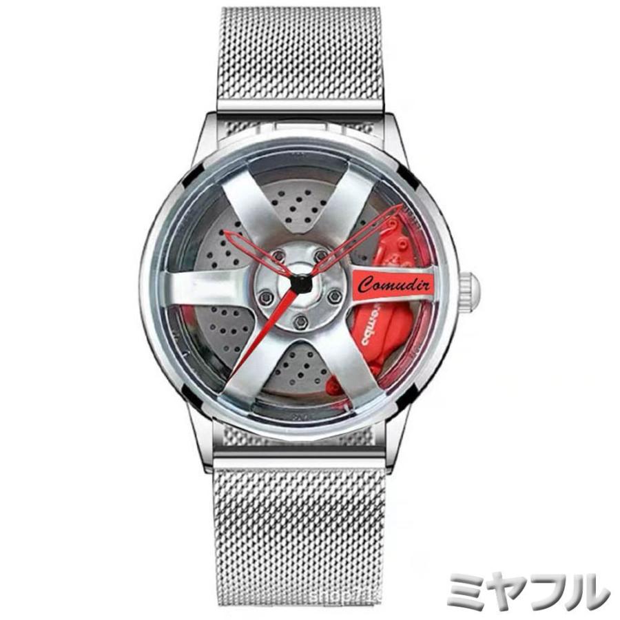 ホイールデザイン 掛時計 シルバー 赤 互換品】腕時計 メンズ ホイールリムハブ おしゃれ かっこいい