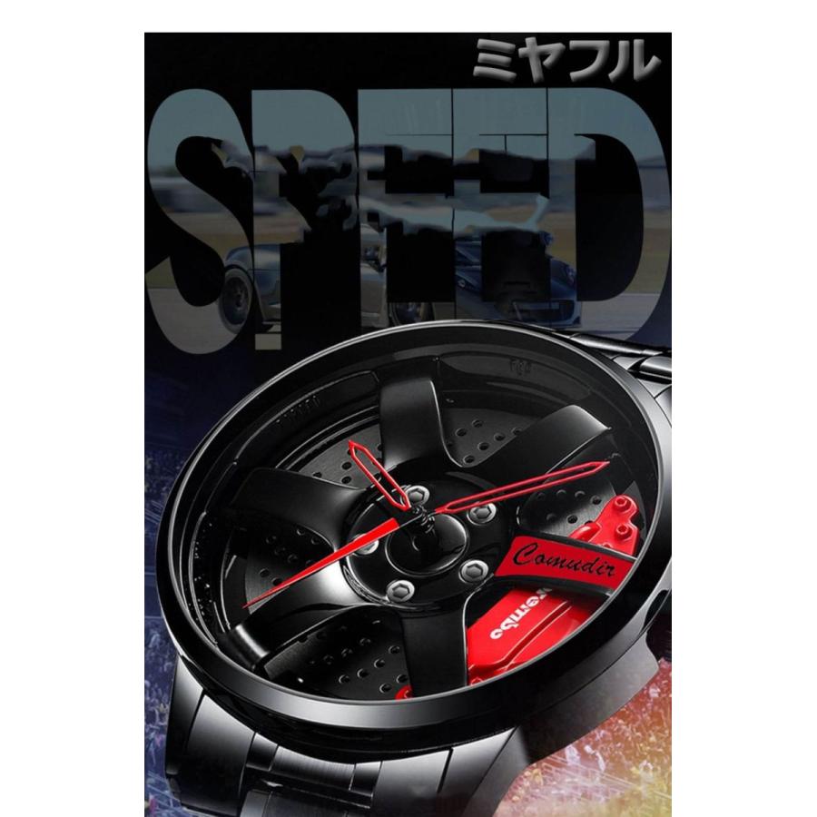 ホイールデザイン 掛時計 シルバー 赤 互換品】腕時計 メンズ ホイールリムハブ おしゃれ かっこいい