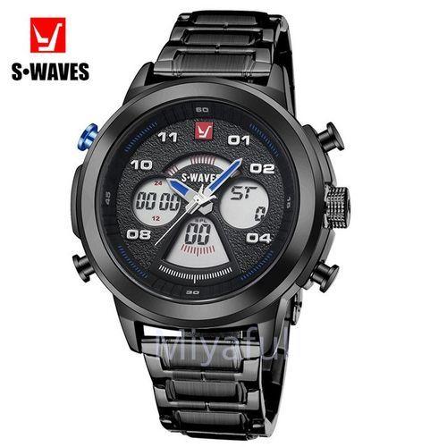 メンズ クォーツ 防水 デジタル腕時計 ブラックブルー 超安い