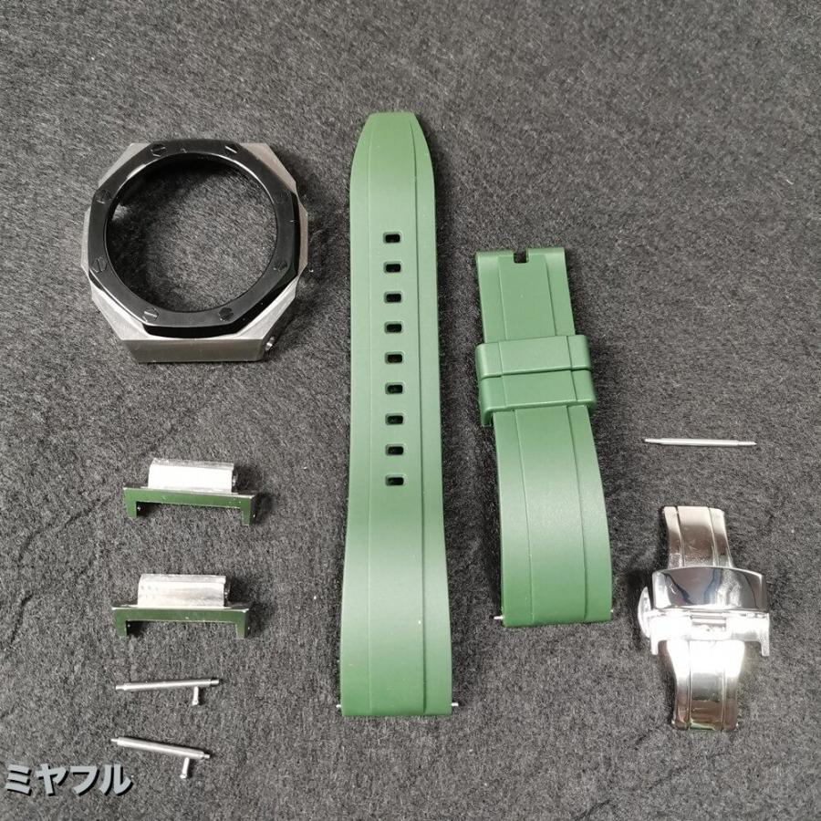 CASIO G-SHOCK GMA-2100BAグリーン / 交換ベルト2本付き 互換品】Gショック ベルト交換 GA-2100 2110用 ウォッチストラップ