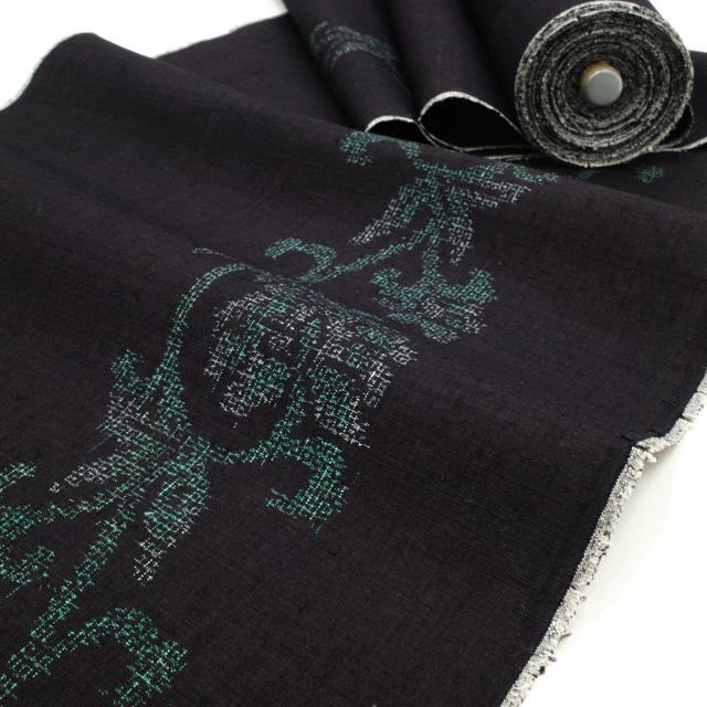 美リペア 重要無形文化財 本場結城紬 100亀甲 地機 解き反物 黒紺地 花 