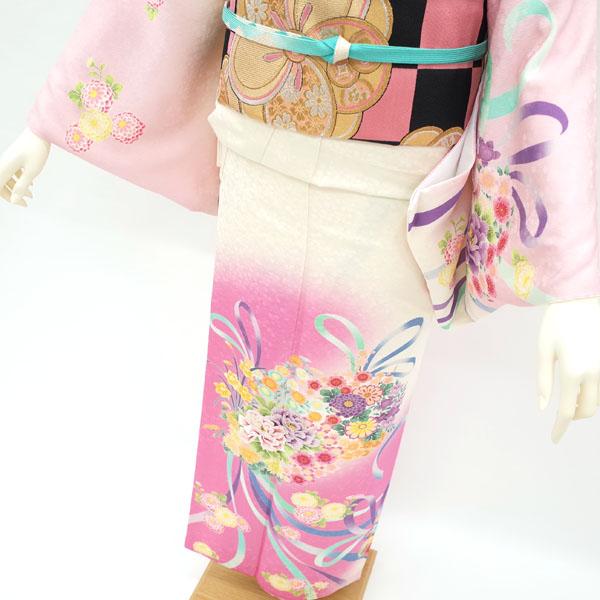 訪問着 着物 正絹 袷 刺繍 ピンク オフホワイト 薬玉 牡丹 菊 フォーマル 中古 仕立て上がり 身丈168 裄68 Ｌサイズ みやがわ hm0005 訪問着 着物 正絹 袷 刺繍 ピンク オフホワイト 薬玉 牡丹 菊