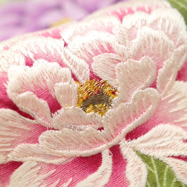 訪問着 着物 正絹 袷 刺繍 ピンク オフホワイト 薬玉 牡丹 菊 フォーマル 中古 仕立て上がり 身丈168 裄68 Ｌサイズ みやがわ hm0005 訪問着 着物 正絹 袷 刺繍 ピンク オフホワイト 薬玉 牡丹 菊