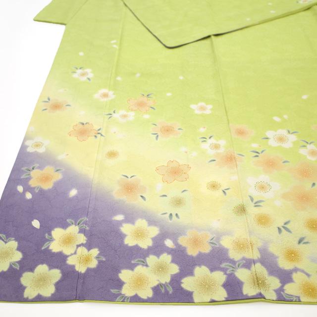 訪問着 着物 正絹 袷 抹茶色 桜 金駒刺繍 金彩加工 ハイテクミシン