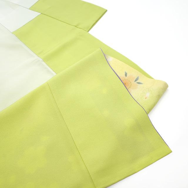 訪問着 着物 正絹 袷 抹茶色 桜 金駒刺繍 金彩加工 ハイテクミシン仕立て 新古品 仕立て上がり 身丈169 裄69 Ｌサイズ みやがわ hm0010 訪問着 着物 正絹 袷 抹茶色 桜 金駒刺繍 金彩加工 ハイテクミシン