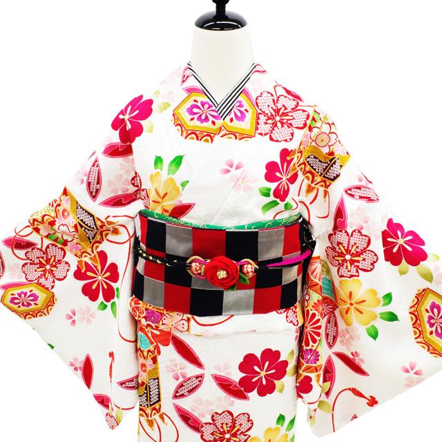 訪問着 着物 正絹 袷 白地 貝桶 桜 地紋 本紋 金駒刺繍 金彩加工 かわいい レトロ フォーマル 中古 身丈165 裄68 Ｌサイズ みやがわ hm0034 訪問着 着物 正絹 袷 白地 貝桶 桜 地紋 本紋 金駒刺繍 金彩加工