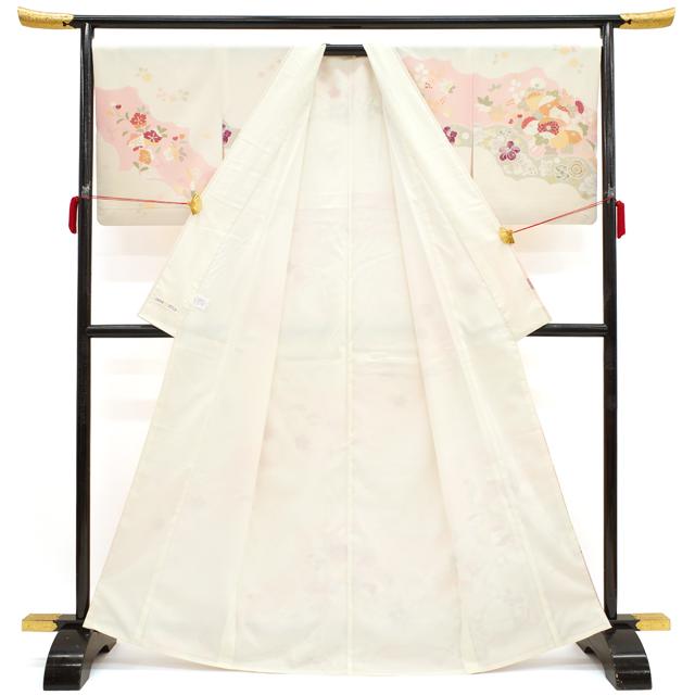 訪問着 着物 袷 JAPAN STYLE クリームベージュ 雲取り 草花模様 洗える