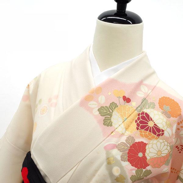 訪問着 着物 袷 JAPAN STYLE クリームベージュ 雲取り 草花模様 洗える 