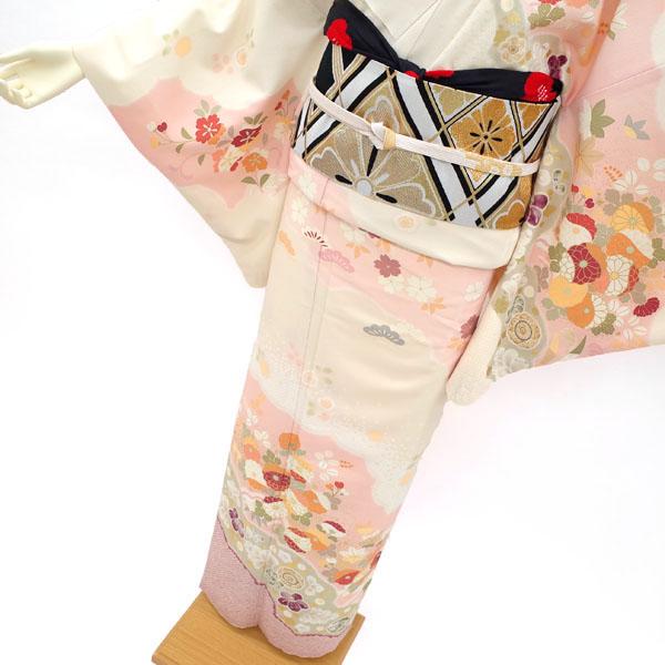 訪問着 着物 袷 JAPAN STYLE クリームベージュ 雲取り 草花模様 洗える