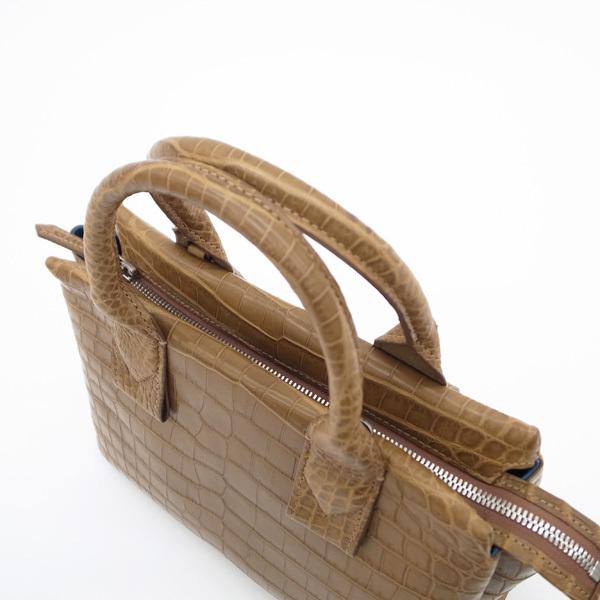 新古品】クロコダイル ハンドバッグ マット クロコ ワニ革 2WAY 薄茶