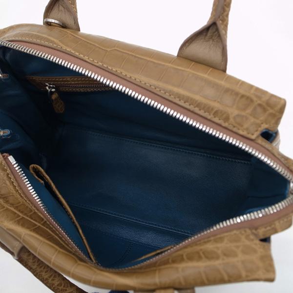 美品！マットクロコダイル　鰐革　センター取り　ブラウン　最上級ハンドバッグ 美品】MONICA italy製/クロコダイル ワニ革/マットクロコダイル