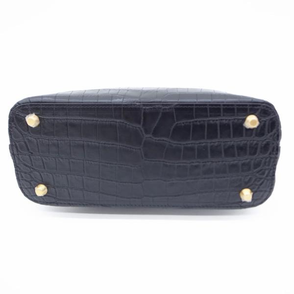 美品✨クロコダイル マットクロコ JRA認定 ワニ革 ハンドバッグ ブラック 縦型トートバッグ クロコダイル マットブラック 黒 ワニ革 CROCODILE
