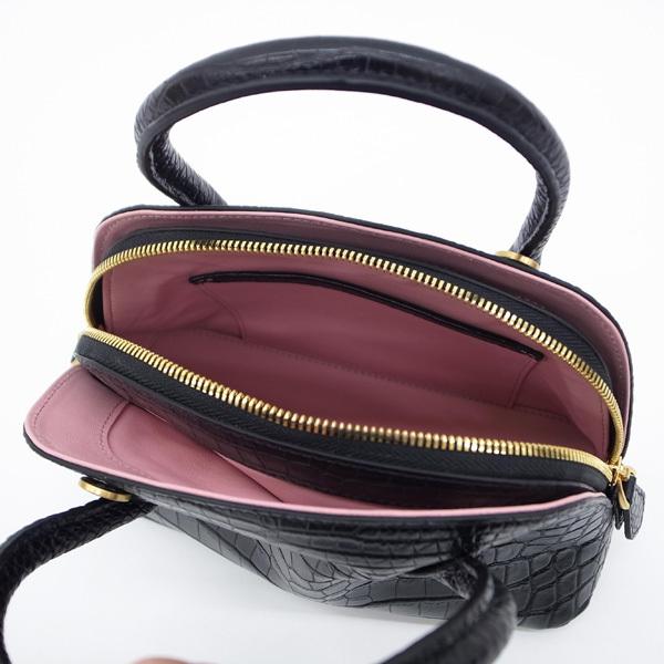 新古品】クロコダイル ハンドバッグ マット クロコ ワニ革 2WAY 黒