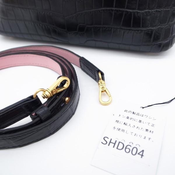 新古品】クロコダイル ハンドバッグ マット クロコ ワニ革 2WAY 黒