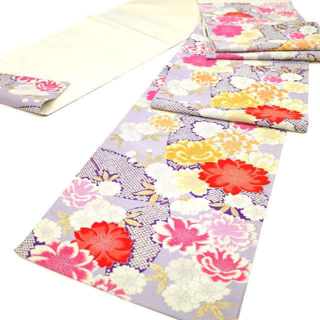 すごい値！袋帯 振袖用 京都 西陣 金箔糸 ラメ糸 淡紫 桜 六通柄  